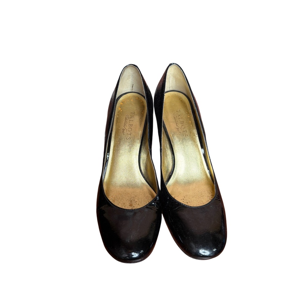 Talbots Carlee Black Patent Leather Round Toe Pumps Heels 8.5 M Office Formal